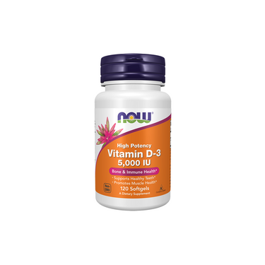 Now Foods Vitamin D3 5000 IU 120 Softgels - High Potency supports strong bones and a healthy immune system.